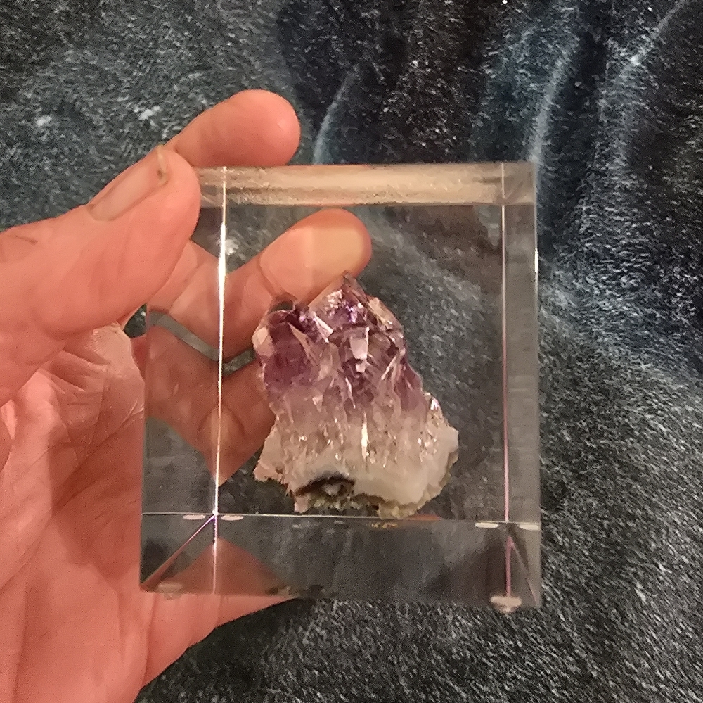 Vintage Crystal Rock Paperweight with Purple and Yellow Accents - Picture 7 of 7